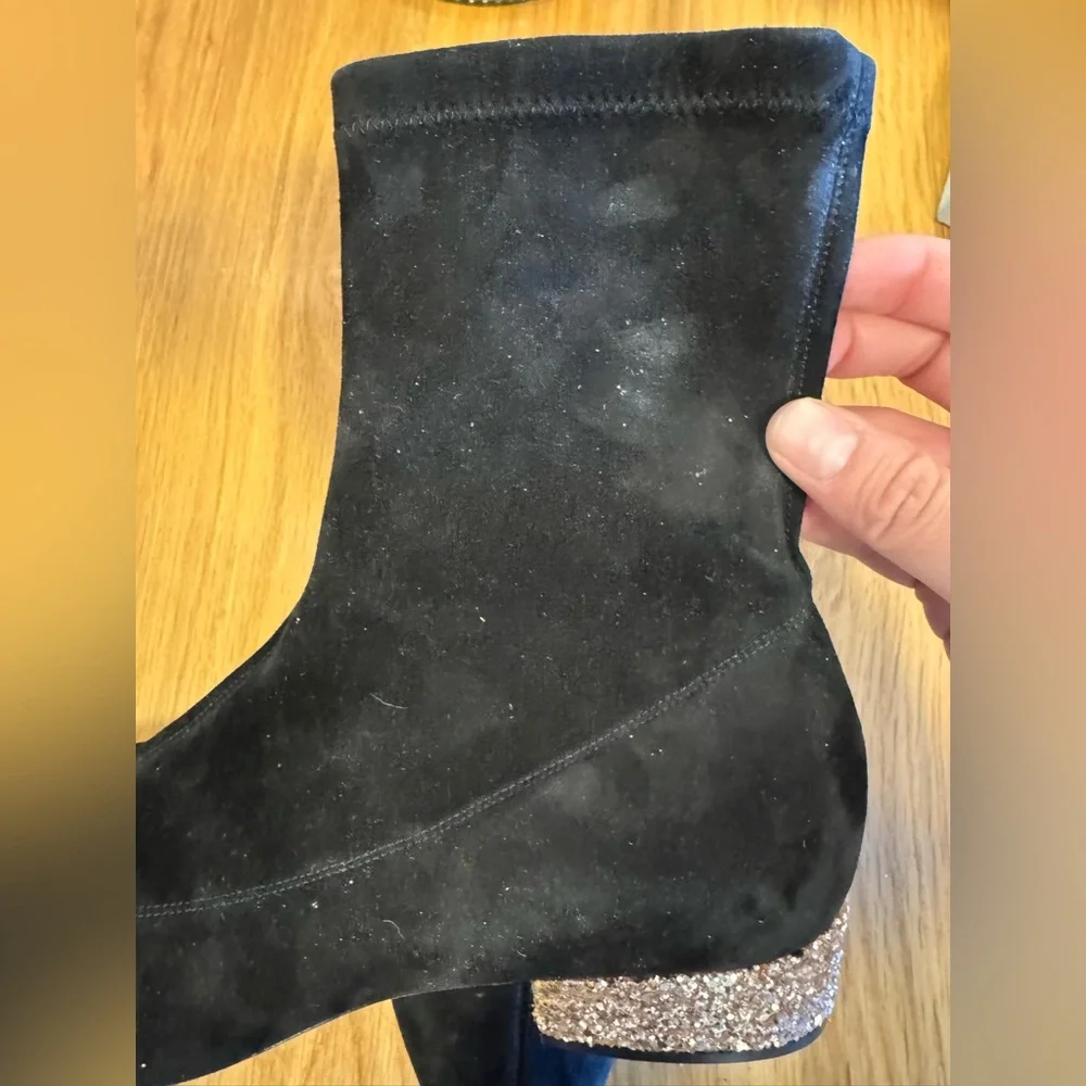 Jimmy Choo Black Suede Ankle Boots with Glitter Heel 38.5 EUC - Picture 6 of 12
